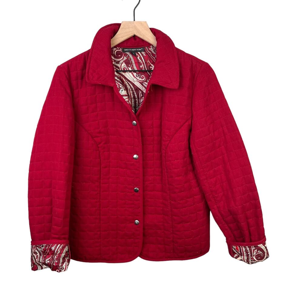 Briggs New York‎ Quilted Red Jacket Women Sz 10 Costal Lightweight Causal Spring